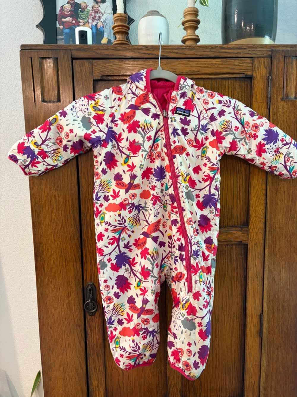 Patagonia Kids Floral One-Piece Footie - White with Pink & Purple Print
